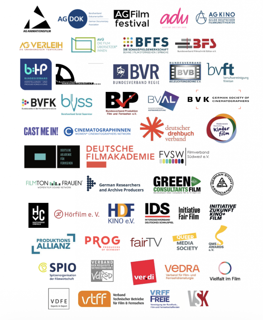 Logos von 51 deutschen Filmverbänden und Institutionen